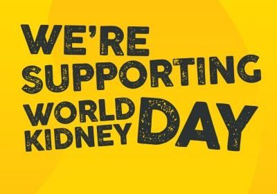 Yellow images with black writing saying We're supporting World Kidney Day