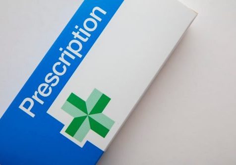 NHS medical prescription packaging from the UK
